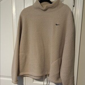 Nike Beige Sherpa Pullover with Black Swoosh